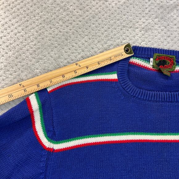 Vintage Boston Traders Mens Knit Sweater Striped Crew Neck Tight Knit Med Navy - Picture 10 of 12